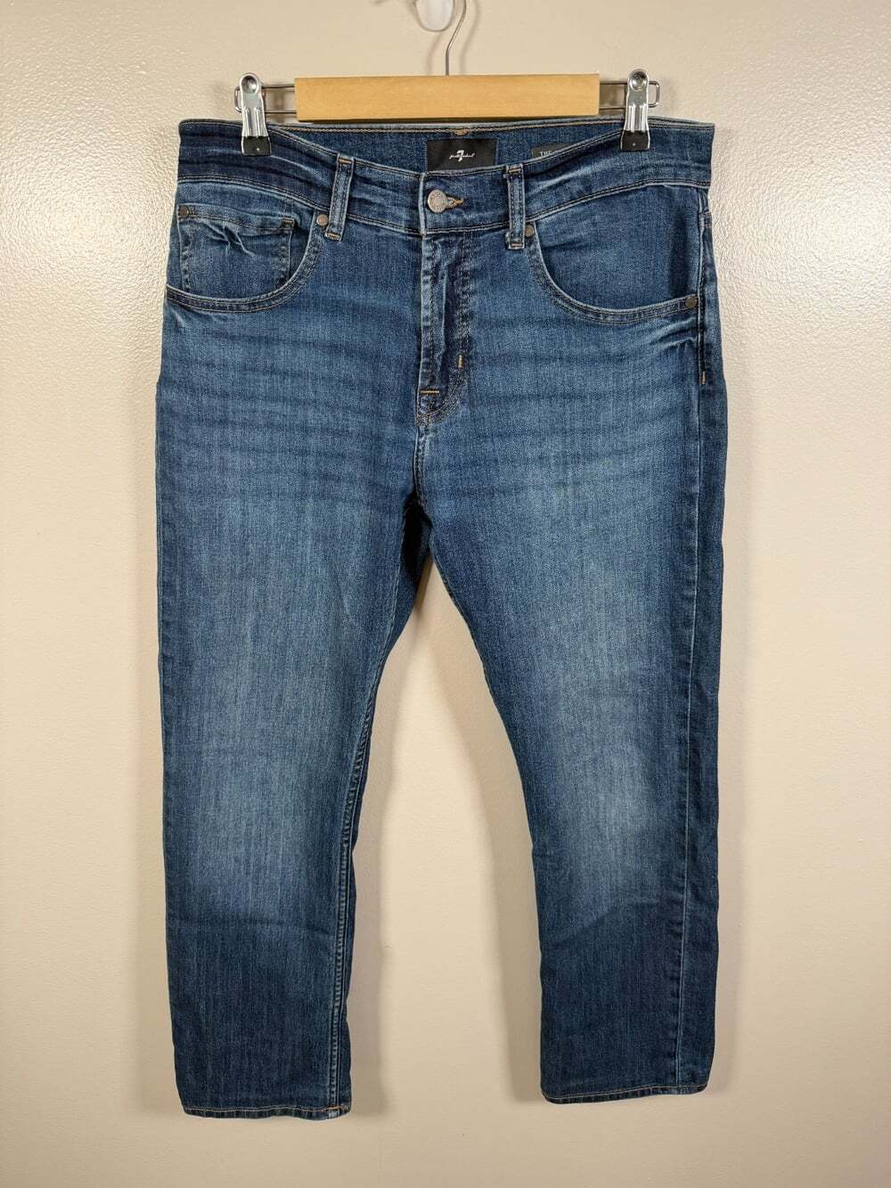 7 For All Mankind Straight Leg Jeans Mens 31x28 Blue Stretch Denim Pants 7FAMK